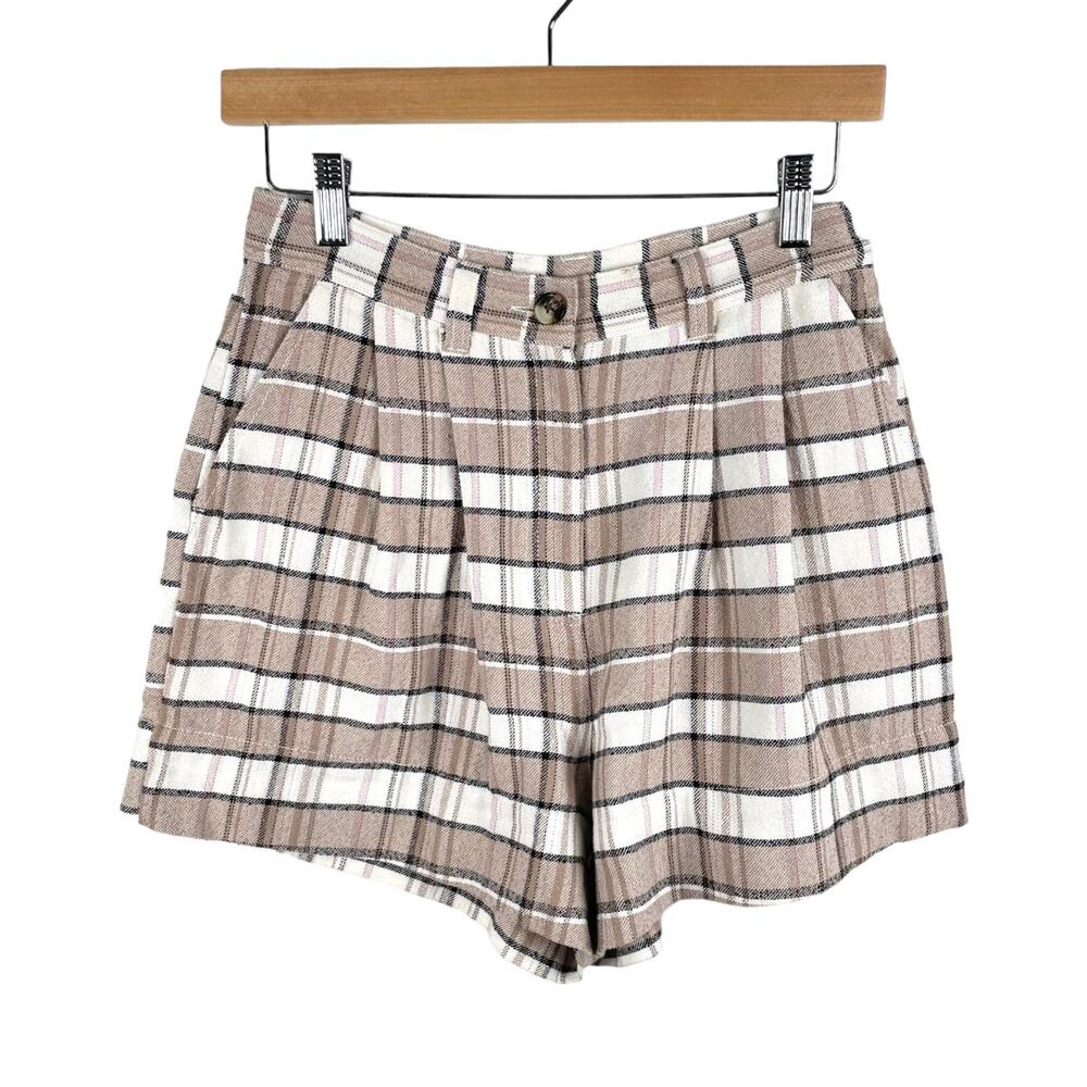 Treasure & Bond Plaid Pleated High Rise Cotton Blend Tweed Shorts Size 2
